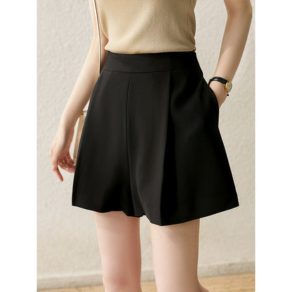 2025 Long legs! Triacetic acid high-waisted hot pants, thin A-shaped wide-leg pants  summer silky shorts white black