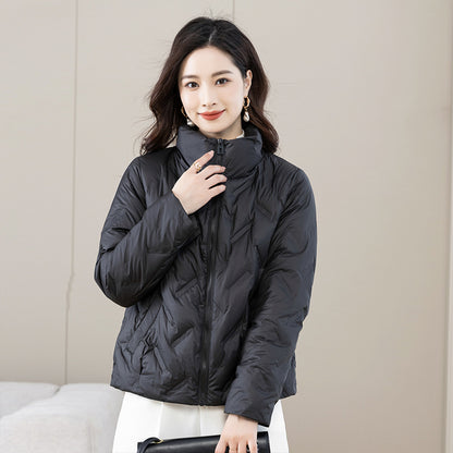 Down jacket women's light casual stand-up collar small short winter silhouette temperament white duck down thin cotton-padded coat