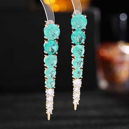 2025 S925 silver needle  high-end earrings women's long modified face fashion light luxury style ice crack zircon earrings