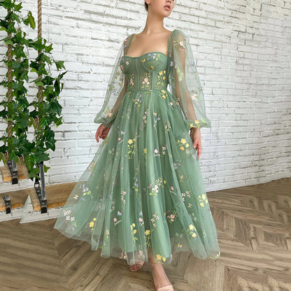 2025 EBAY Popular and   Party Ball Evening Dress Lace Embroidery Medium and Long Dress Long Sleeve Evening Dress