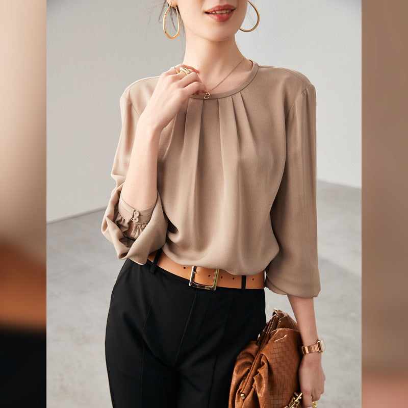 Silk shirt women's popular spring and summer sand wash 100% mulberry silk loose design top niche white shirt