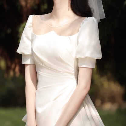 2025 Light wedding dress small dress  satin door dress Korean certificate registration night travel photography welcome night small white dress simple