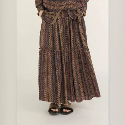 design retro printed double-layer cotton skirt, autumn and winter rough edge swing skirt B23214