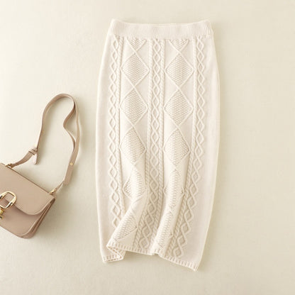 ZllKl Autumn and winter thickened wool knitted skirt women's New new twist medium and long straight hip wrap one-step skirt