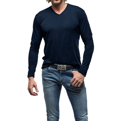 ZLLKL 2025 men's new solid color V-neck long-sleeved T-shirt,  men's pure cotton bottoming shirt top T-Shirt