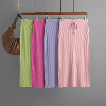 ZllKl Knitted skirt women's 2025 new hip skirt solid color ice silk medium and long wool skirt