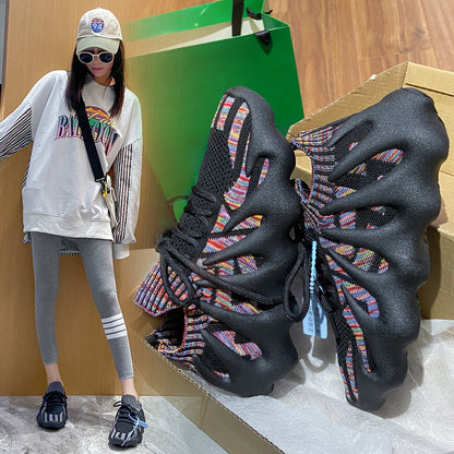 2025 Spring new Korean version of student breathable sports shoes couple socks shoes women's  women's running flying knitting 450-7