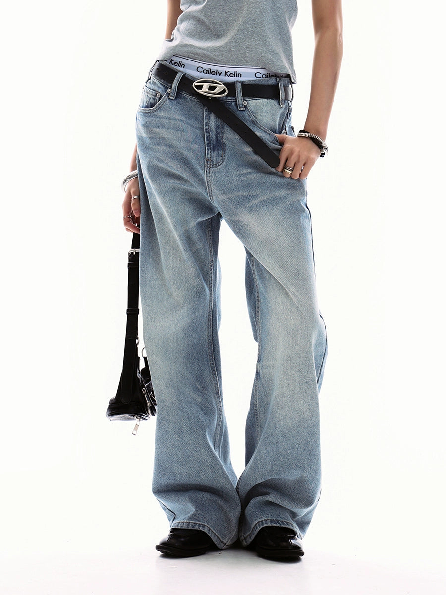 0123Start washed cleanfit jeans men's and women's loose n retro trendy casual straight-leg pants