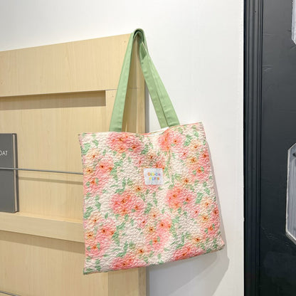 2025 ZLLKL Small fresh and fashionable tote bag popular new simple large-capacity shoulder bag fabric texture pattern shopping bag women
