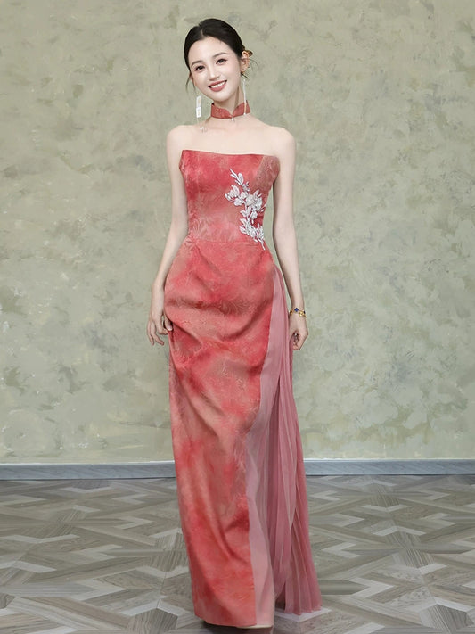New Chinese morning gown female bride retro tube top high-end engagement dress return banquet welcome toast clothes