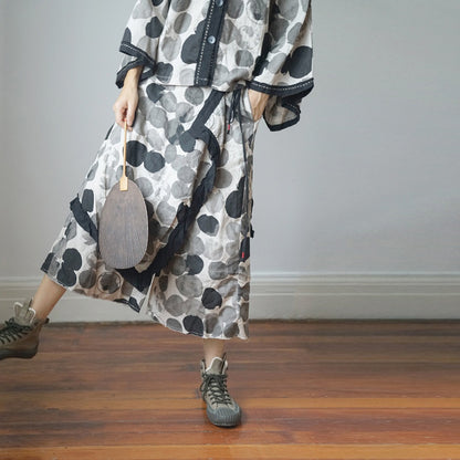 retro literary polka dot linen fisherman pants, personalized versatile and thin linen nine-point straight pants K21239