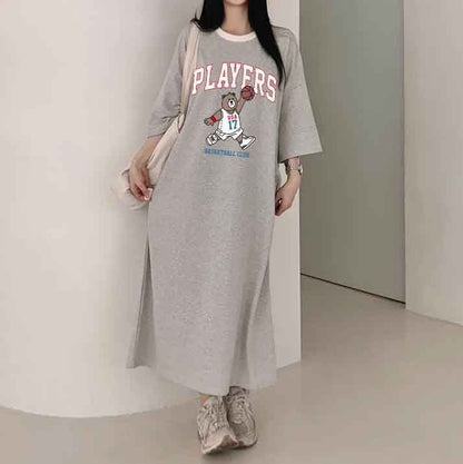 ZllKl 2025Manufacturer pure cotton T-shirt dress women's popular summer new loose casual printing lazy skirt medium and long straight