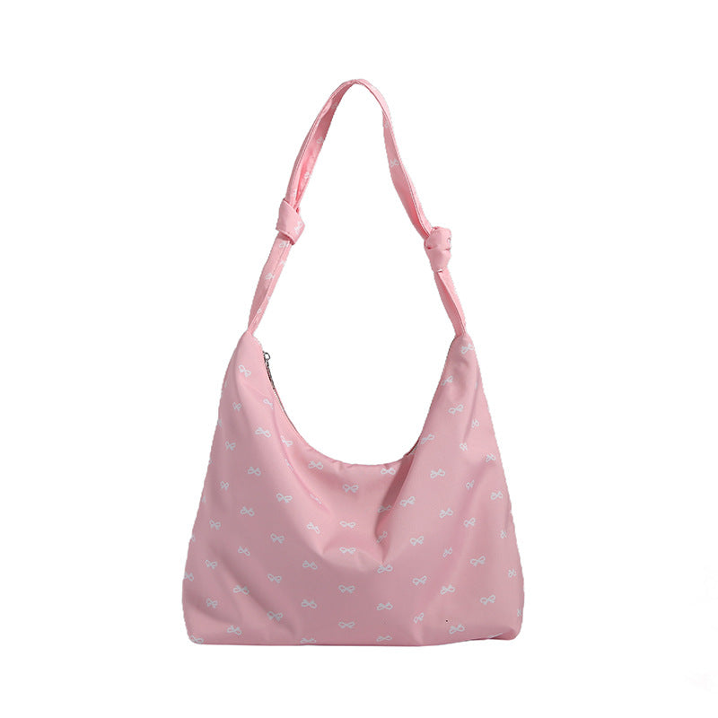 2025 ZLLKL Korean version of fashionable nylon shoulder bag popular new small fresh bow tote bag simple Popular style underarm bag women
