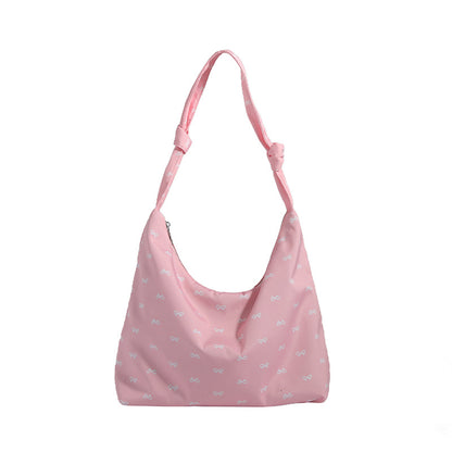 2025 ZLLKL Korean version of fashionable nylon shoulder bag popular new small fresh bow tote bag simple Popular style underarm bag women