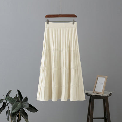 ZllKl Wool knitted skirt women's medium and long thickened autumn and winter new high-waisted and thin a-word pleated skirt big swing umbrella skirt