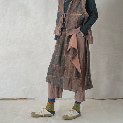 retro digital printing thickened linen fisherman pants, casual literary and thin versatile straight-leg pants K22016
