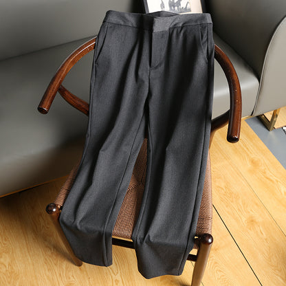 2025 Temperament commuter suit pants  spring trousers brown cotton knitted, high-waisted straight-leg casual pants without belt