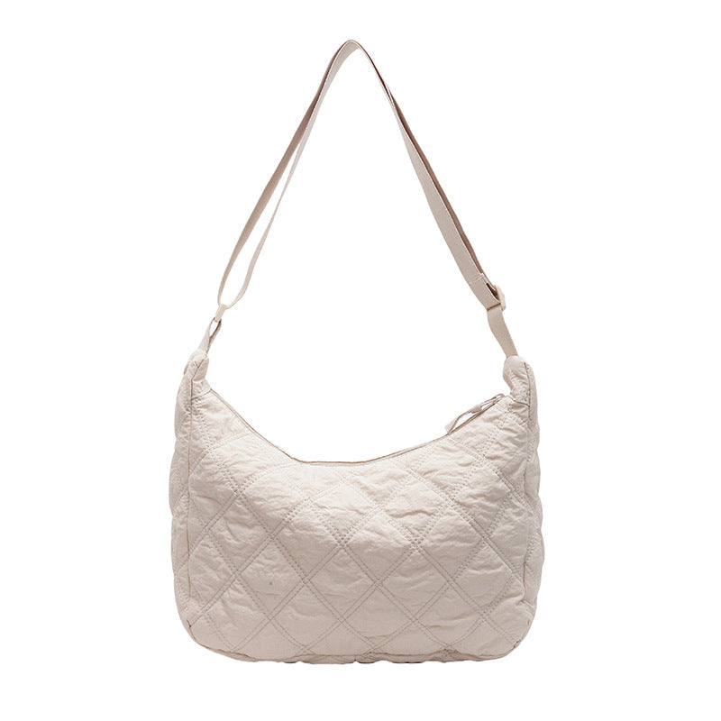 2025 ZLLKL Korean version of fashion diamond shoulder bag popular new casual large-capacity messenger bag solid color simple cotton clothes dumpling bag
