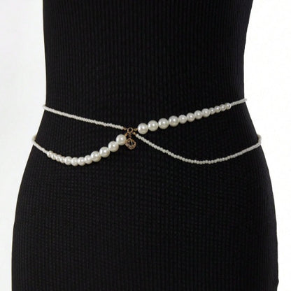 popular New hot-selling pearl chain size pearl splicing gemstone pendant fashion waist chain belt body chain 3444