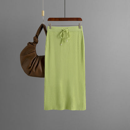 ZllKl Knitted skirt women's 2025 new hip skirt solid color ice silk medium and long wool skirt