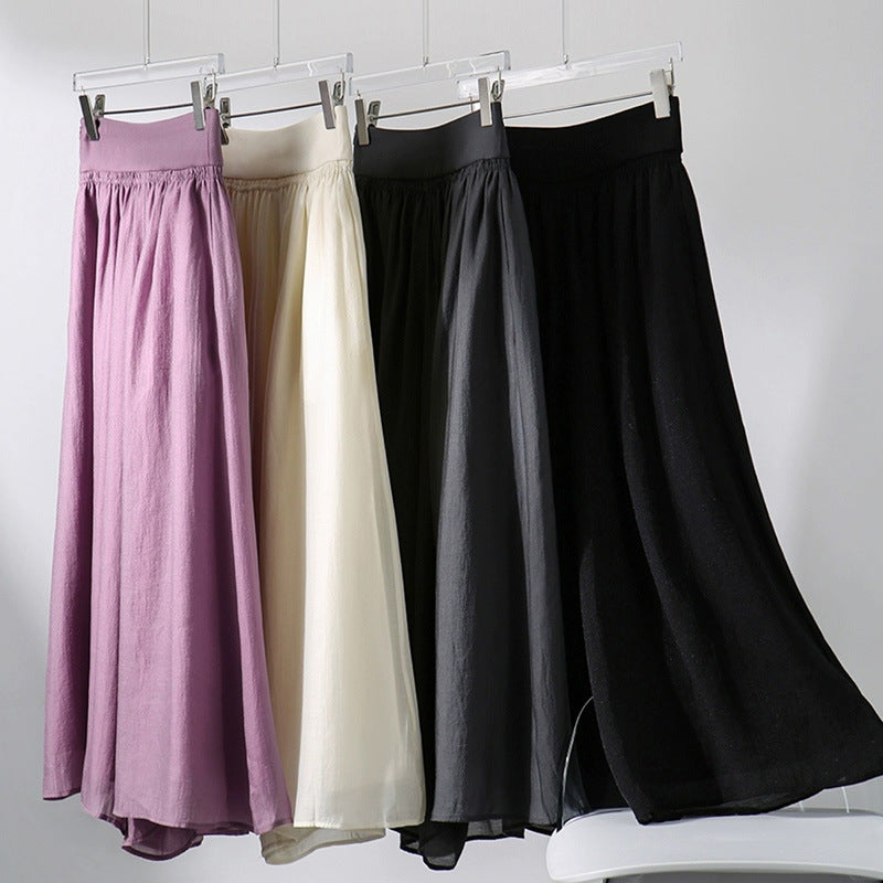 2025 Natural fiber lyocell, cool wide-leg culottes, Japanese literary and artistic style swinging pants design sense skirt women's clothing