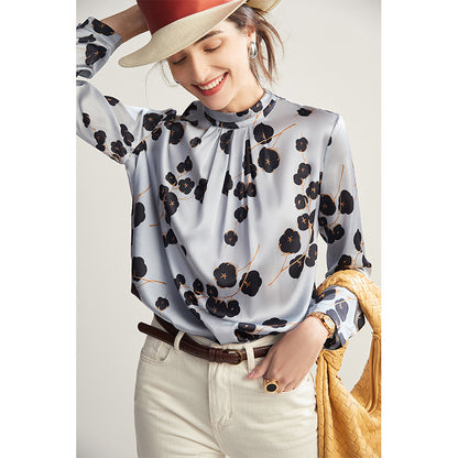 Silk shirt women's long-sleeved mulberry silk temperament shirt popular spring and summer new printed mother niche commuter top