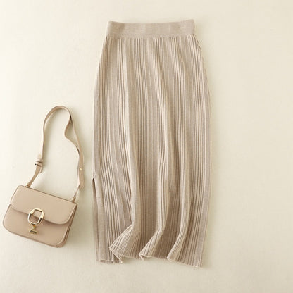 ZllKl New autumn and winter new casual knitted split skirt high waist elastic solid color inner with thin hip skirt women