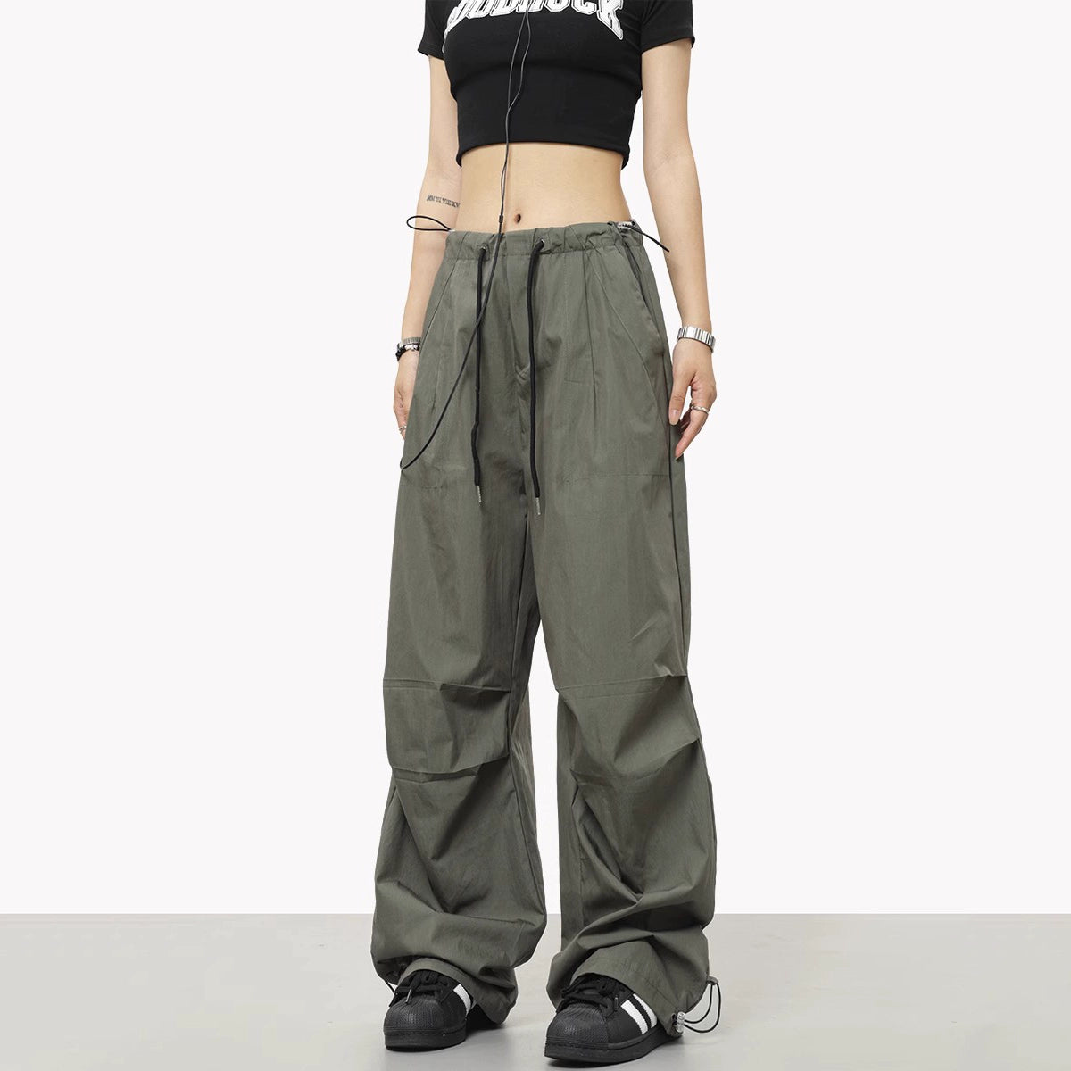 0123Start black paratrooper overalls men's and women's loose n wide-leg charging parachute pants summer thin