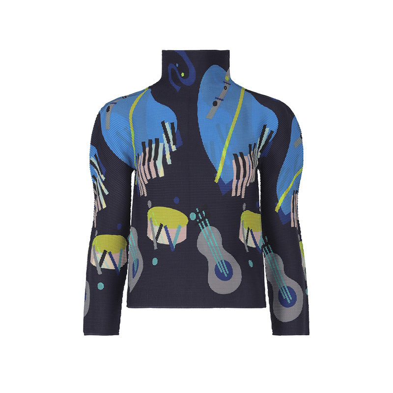 2025 Miyake counter long-sleeved T-shirt women's autumn semi-turtleneck fashion pleated top women's slim-fit jumper new product