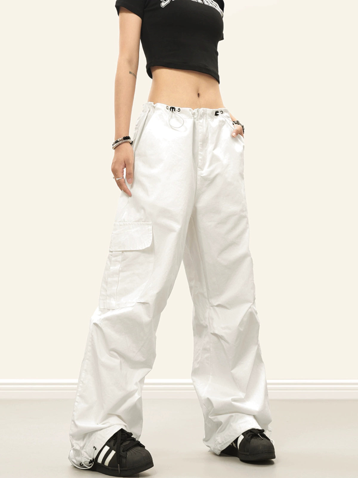 0123Start  street babes multi-pocket overalls neutral white wide-leg slim casual trousers women