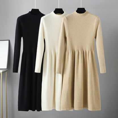 ZllKl Semi-turtleneck knitted dress New autumn and winter new long-sleeved waist bottom slim black sweater skirt women