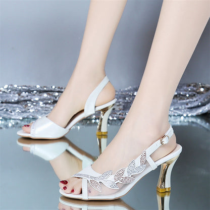 ZllKl  Fashion High Heel Women's Sandals  Summer New Korean Style plus Size Rhinestone Buckle Stiletto Peep-Toe Sandals Wholesale