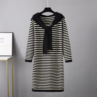 ZllKl New autumn and winter new striped age-reducing and thin long knitted sweater shawl temperament 2025 style sweater women's dress