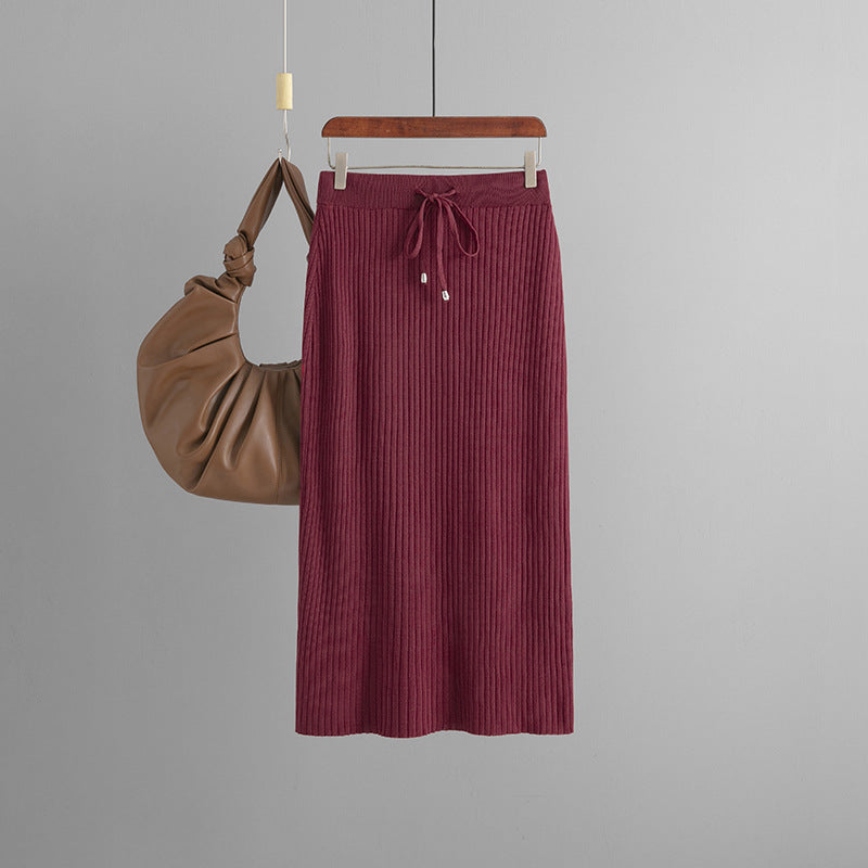 ZllKl Knitted skirt women's 2025 new hip skirt solid color ice silk medium and long wool skirt