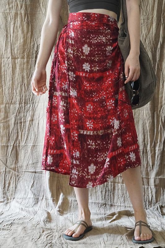 design retro personality exotic printing thin wrap skirt lazy ethnic travel dress B21138