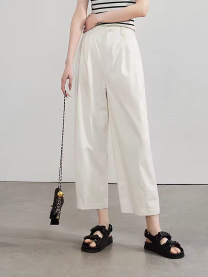 ZllKl  Solid Color Ankle-Length Knickerbockers  New Summer Fashion Women's Wear Loose Slimming High Waist Casual Wide-Leg Pants Trendy