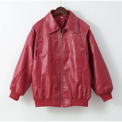 European and American cross-border 2025 winter retro lace-up faux leather jacket women's casual fashion lapel shawl Pu coat