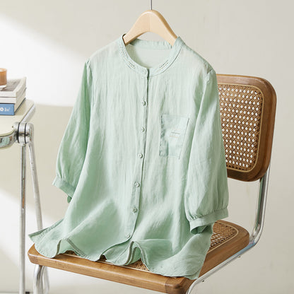 Cotton cocoon, new Chinese Zhu Yinhong shirt women's summer new retro literary embroidery bag hand-stitched top