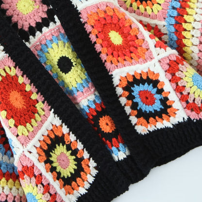 22 autumn and winter new European and American style fashion temperament women's clothing all handmade grandmother plaid loose cardigan knitted sweater