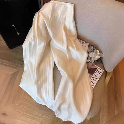 2025 New Chinese style imitation acetic acid satin casual pants spring and summer women's popular loose high waist drape straight wide-leg pants
