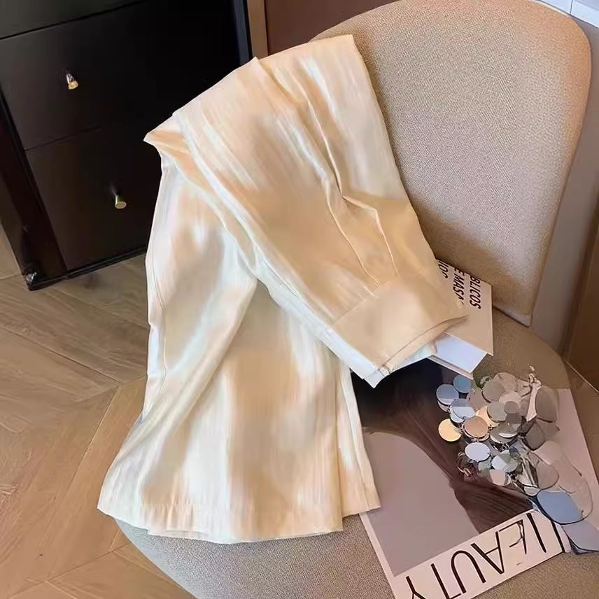 2025 New Chinese style imitation acetic acid satin casual pants spring and summer women's popular loose high waist drape straight wide-leg pants