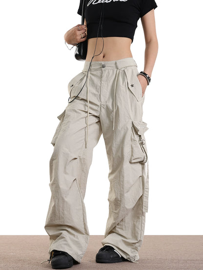 0123Start n high street streamer drawstring wide-leg legged overalls men's and women's summer loose paratrooper pants