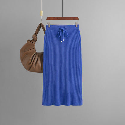 ZllKl Knitted skirt women's 2025 new hip skirt solid color ice silk medium and long wool skirt