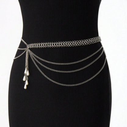 FB3360 2025 waist chain water drop pearl fringed chain pendant multi-layer wave pendulum chain waist chain waist decoration