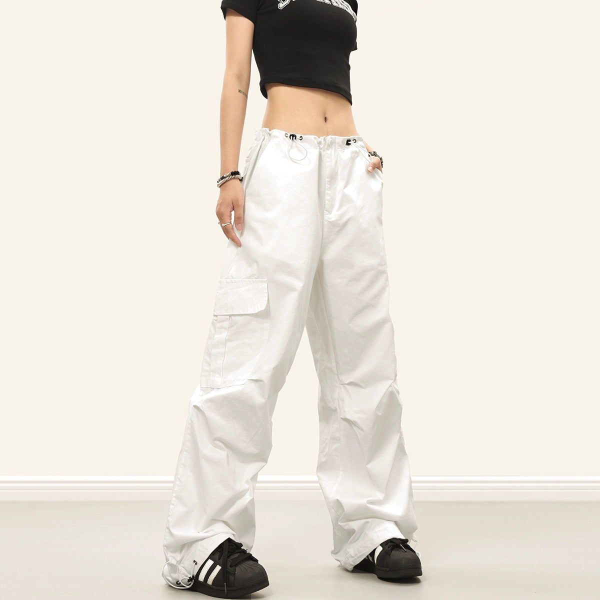 0123Start  street babes multi-pocket overalls neutral white wide-leg slim casual trousers women