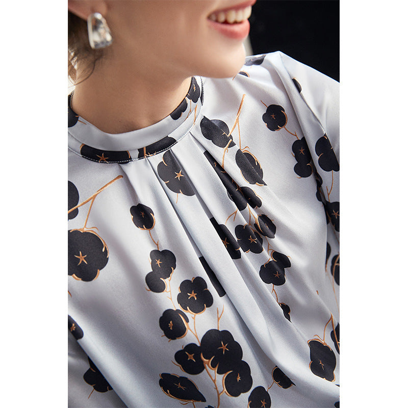 Silk shirt women's long-sleeved mulberry silk temperament shirt popular spring and summer new printed mother niche commuter top