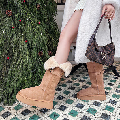 2025  Fleece and thicker two wear thick-soled snow boots women's winter northeast cotton shoes long boots but knee fluffy shoes