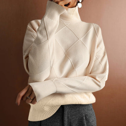 Autumn and winter cross-border new products casual versatile knitted sweater, loose turtleneck warm sweater solid color knitted pullover