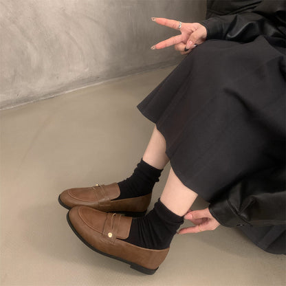 2025  Retro British style small gold buckle low heel loafer single shoes women's autumn popular new commuter one-pedal small leather shoes
