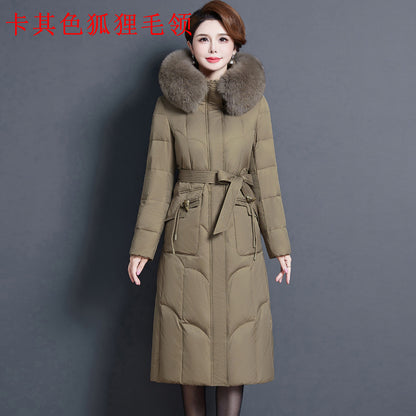 2023 new fashionable and foreign medium and long mother thickened winter knee jacket middle-aged white duck down jacket women